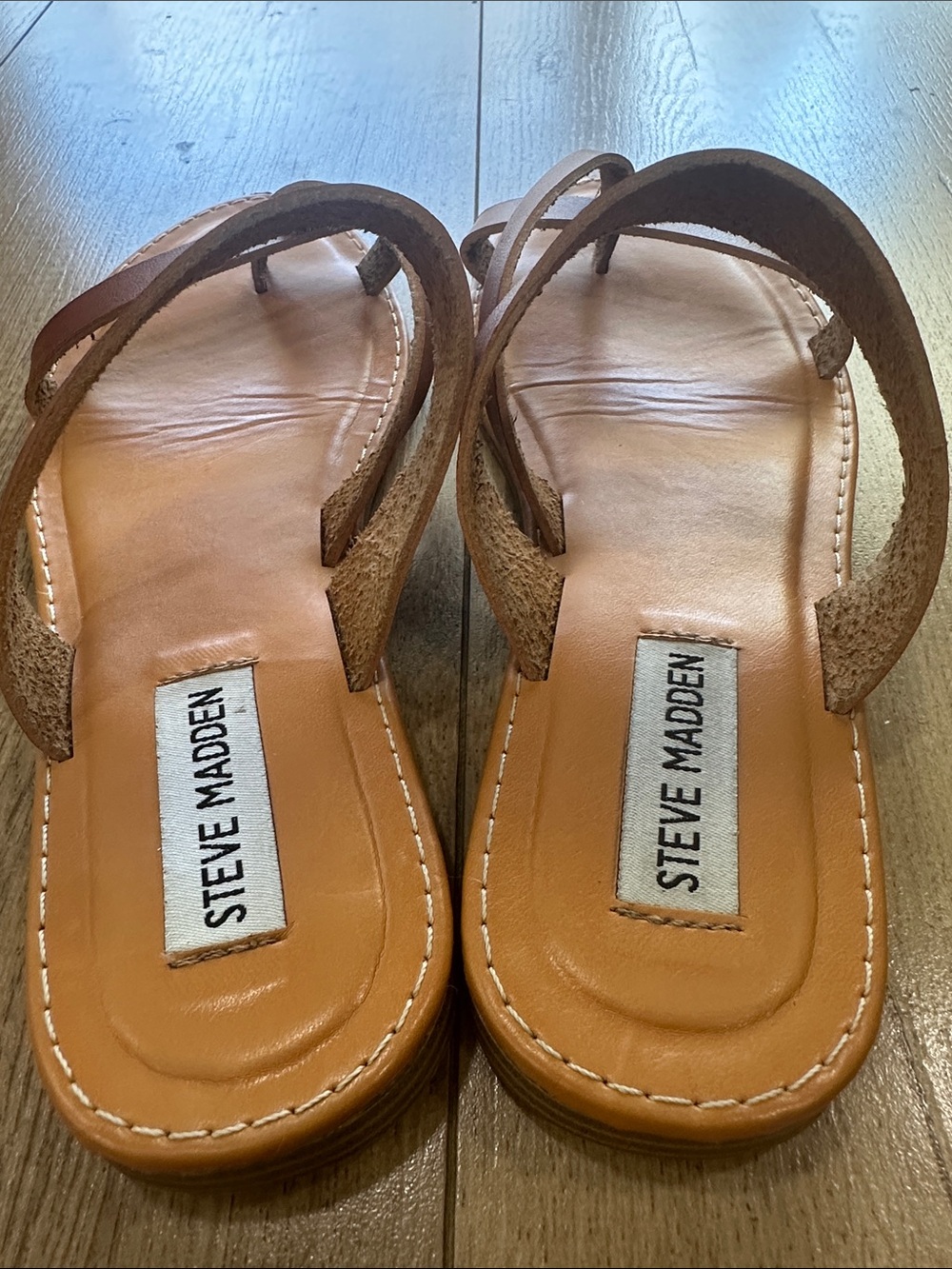 Steve Madden Tan and Brown Strappy Slide Sandals - Picture 3 of 8